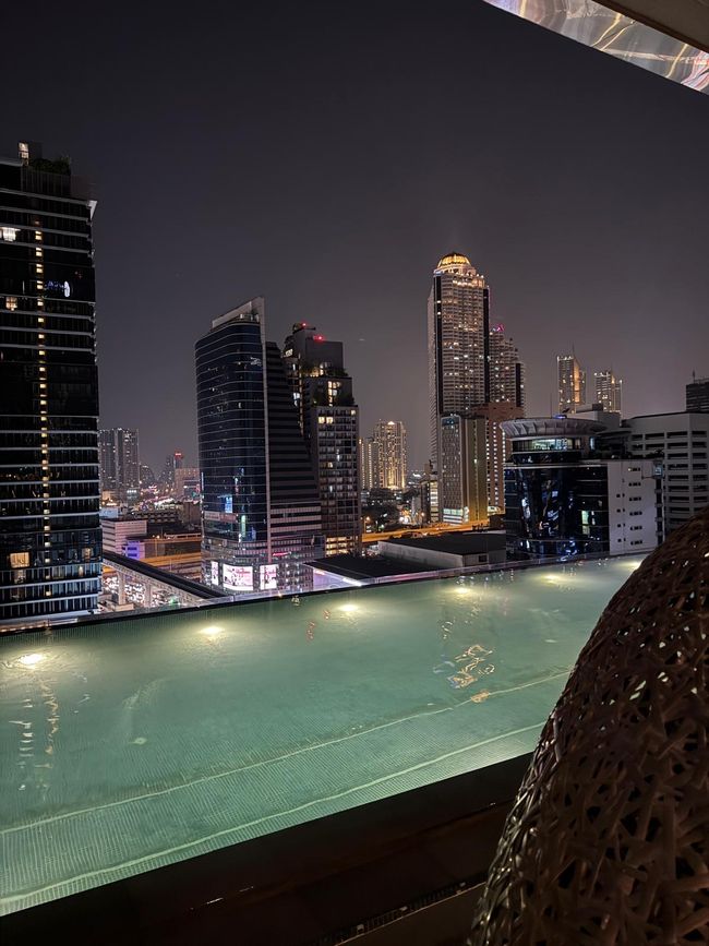 我们酒店的游泳池夜景
